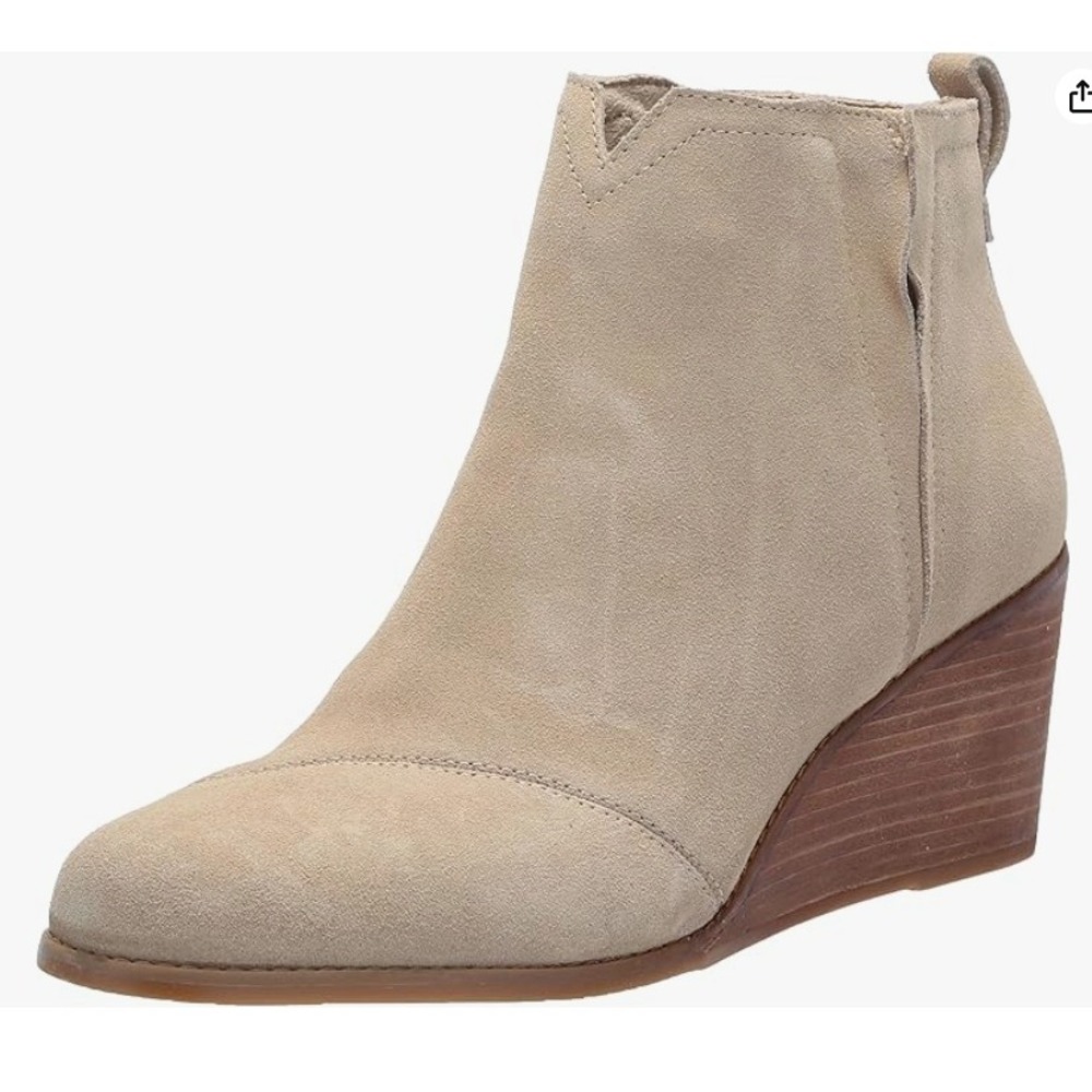 TOMS Women's Cream Suede Wedge Ankle Booties Comfortable Size 6‎ NEW